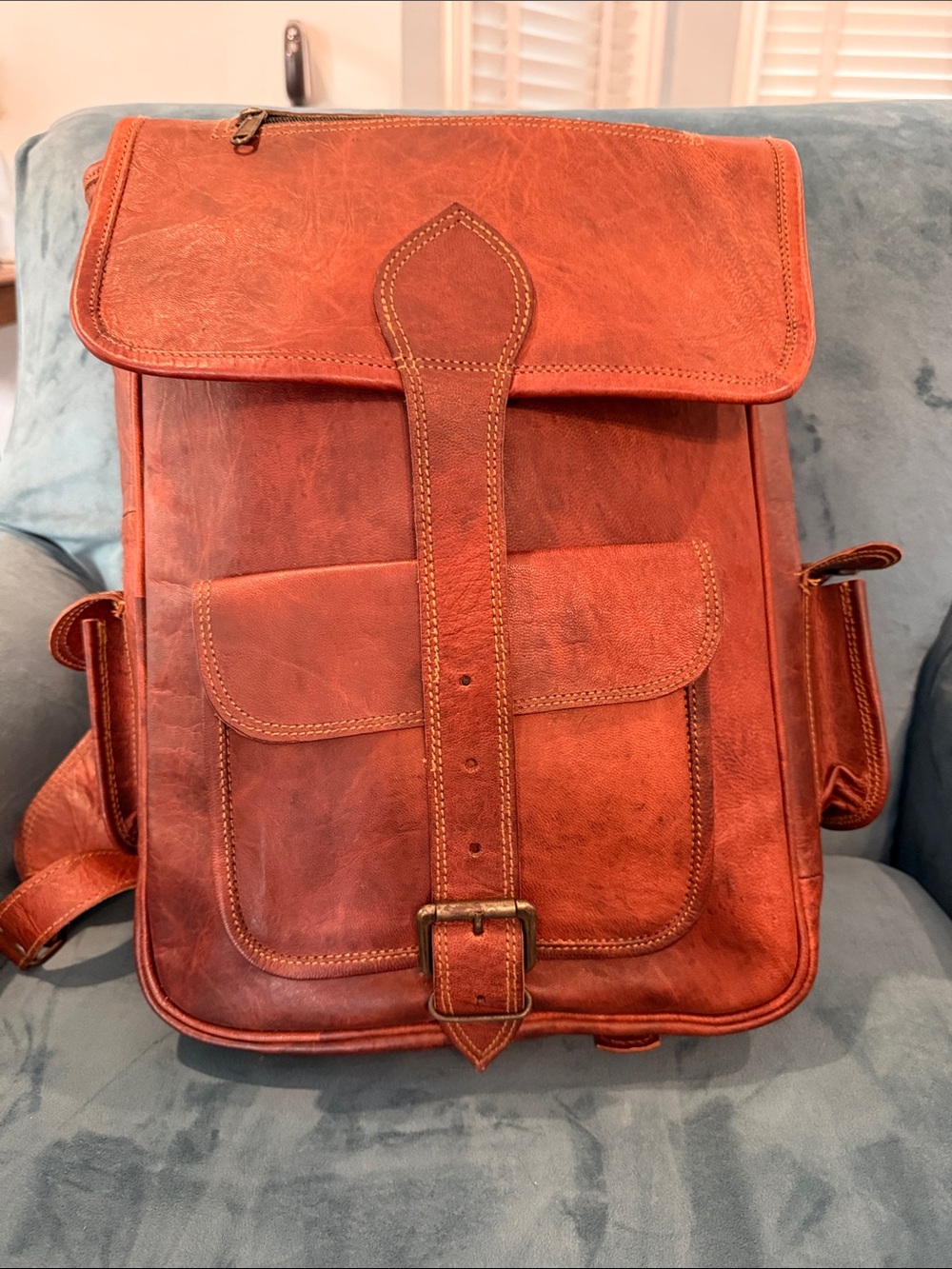 Men's Leather Backpack Satchel - Brown